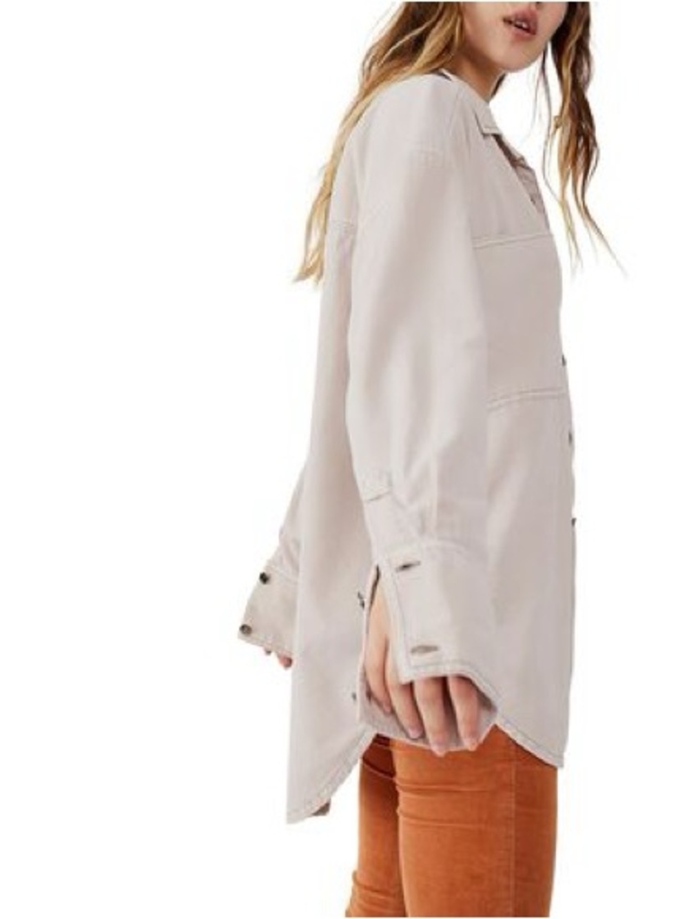 Free People Baby Corduroy Oversized Button Down Shirt Beige Small 100% Cotton - Picture 3 of 16